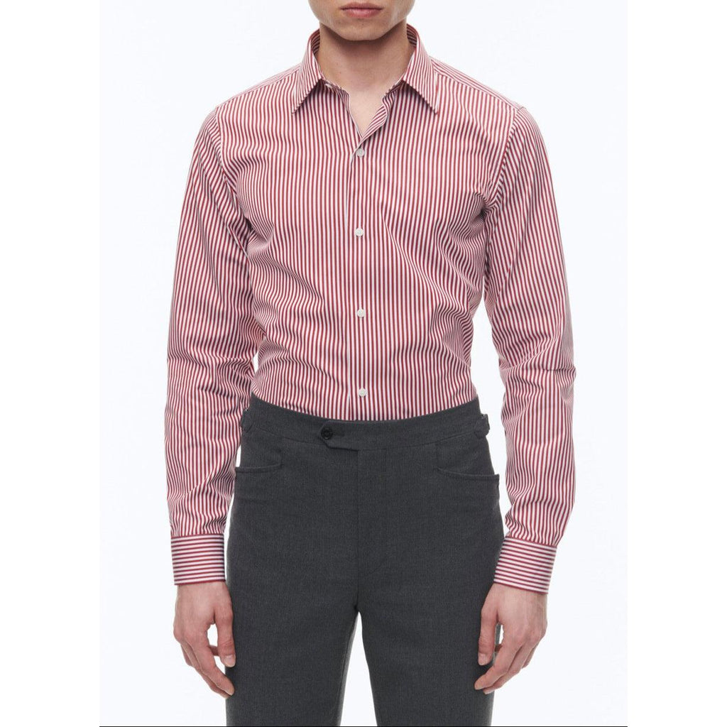Cotton Stand Collar Shirt - White - Baton Rouge Stripes