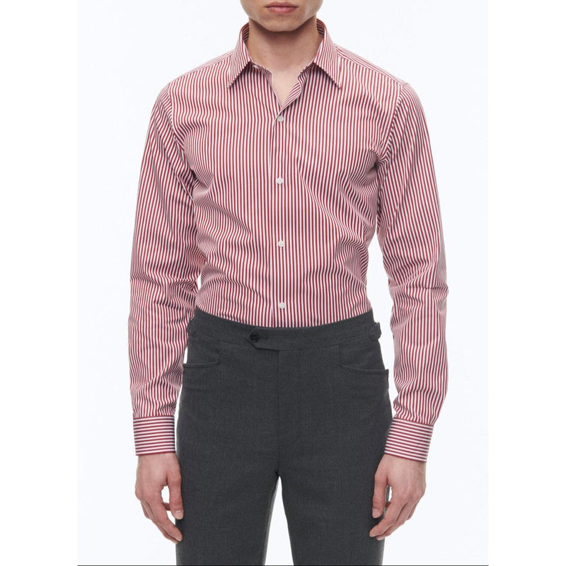 Chemise À Col Droit En Coton - Blanc - Rayures Bâton Rouges