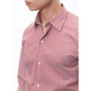 Chemise À Col Droit En Coton - Blanc - Rayures Bâton Rouges