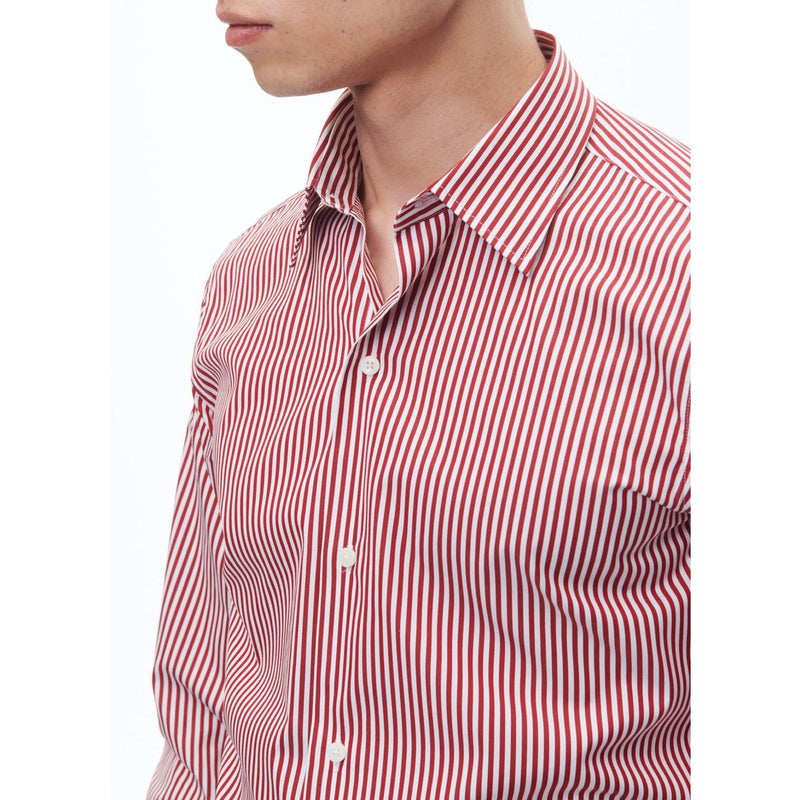 Chemise À Col Droit En Coton - Blanc - Rayures Bâton Rouges