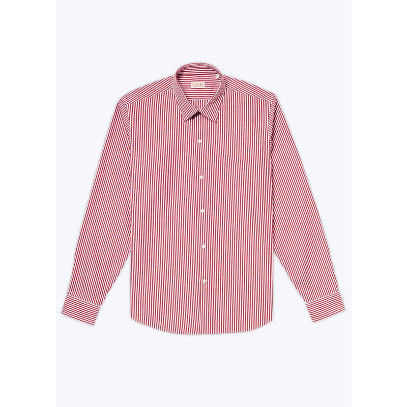 Chemise À Col Droit En Coton - Blanc - Rayures Bâton Rouges