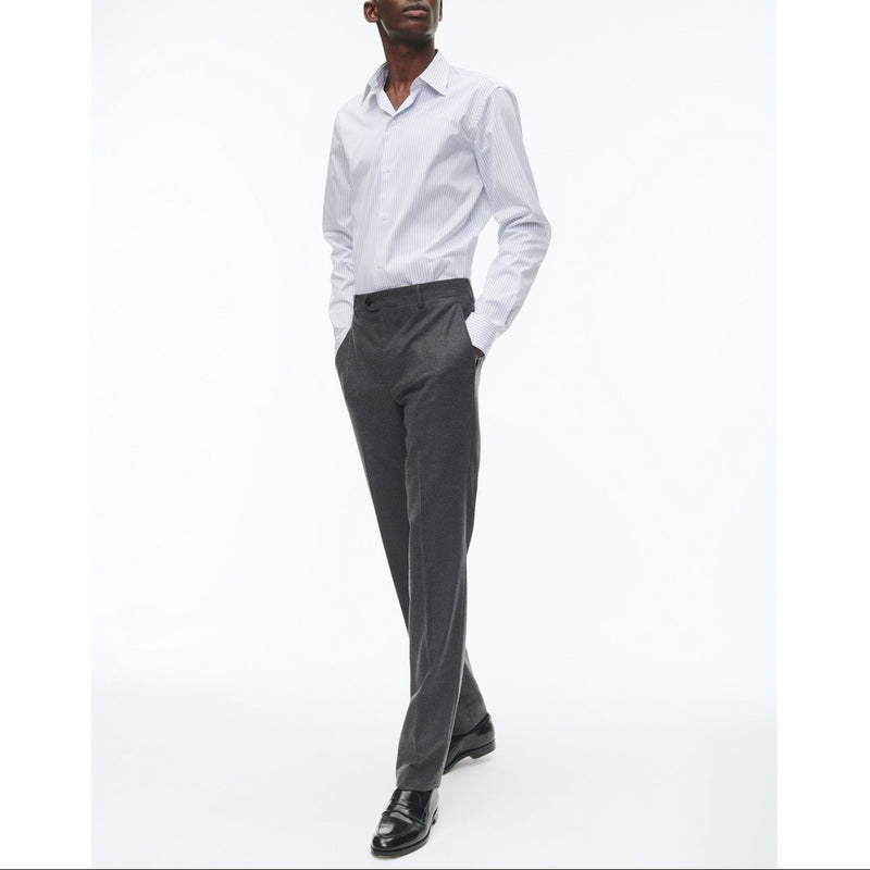 Cotton Stand Collar Shirt - White - Irregular Sky Blue And Black Stripes