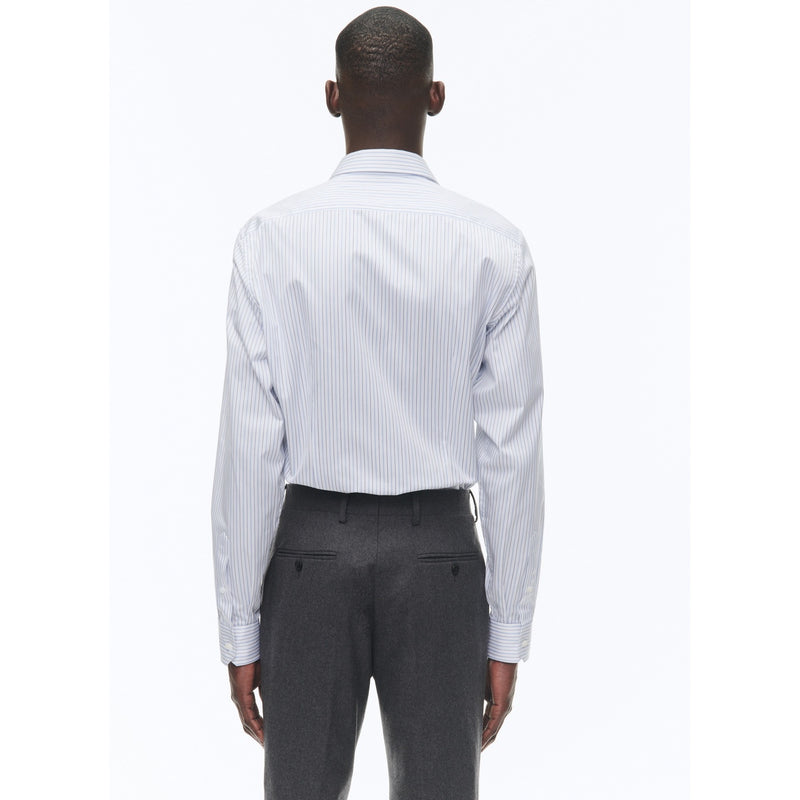 Chemise À Col Droit En Coton - Blanc - Rayures Irrégulières Bleu Ciel Et Noires