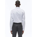Cotton Stand Collar Shirt - White - Irregular Sky Blue And Black Stripes