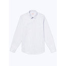 Chemise À Col Droit En Coton - Blanc - Rayures Irrégulières Bleu Ciel Et Noires