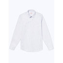 Cotton Stand Collar Shirt - White - Irregular Sky Blue And Black Stripes