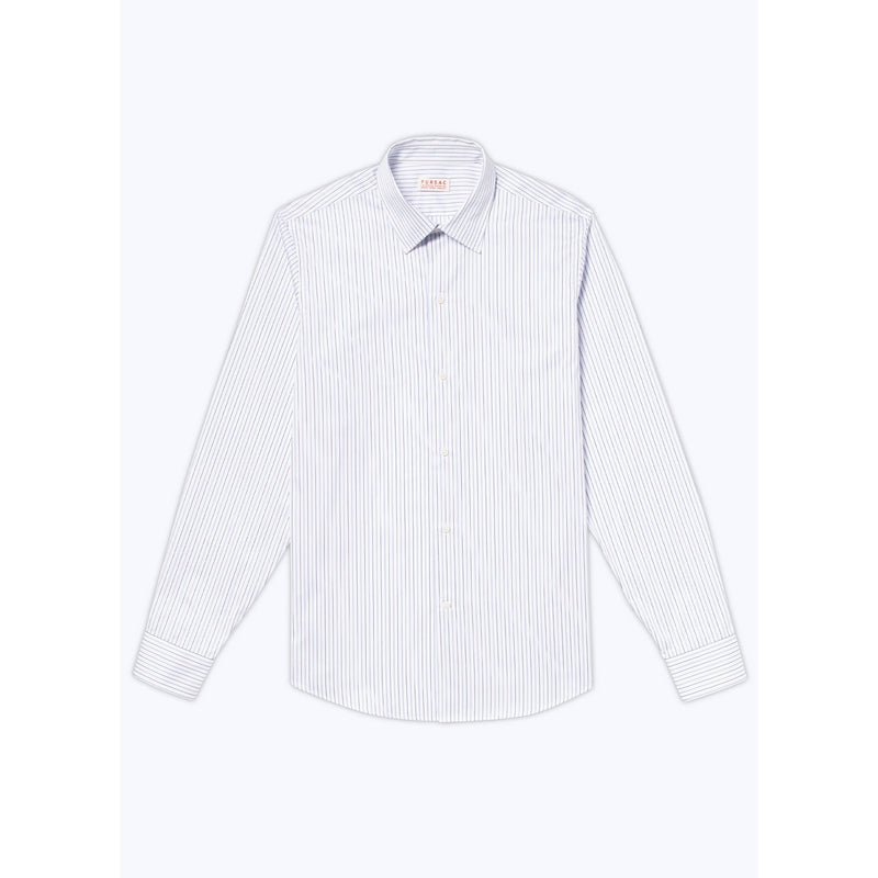 Chemise À Col Droit En Coton - Blanc - Rayures Irrégulières Bleu Ciel Et Noires