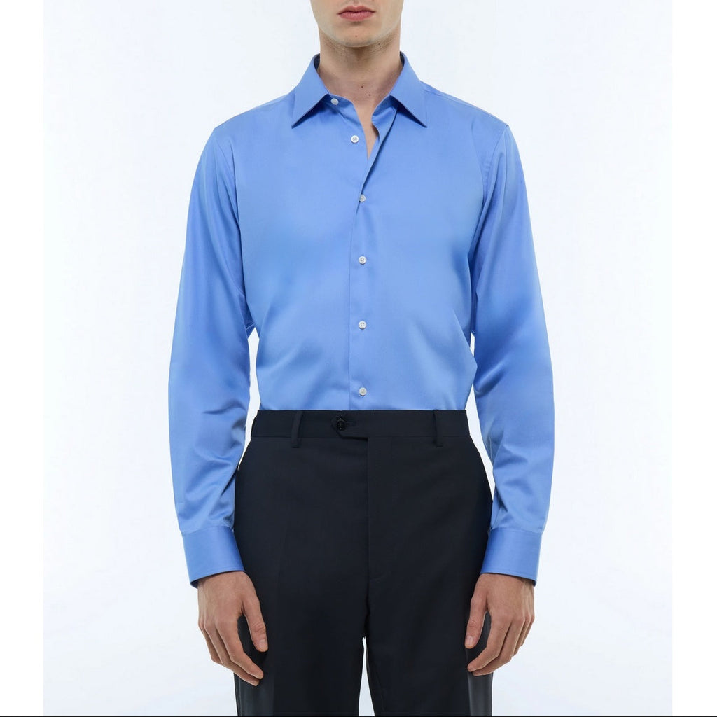 Cotton Stand Collar Shirt - Blue