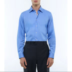 Cotton Stand Collar Shirt - Blue
