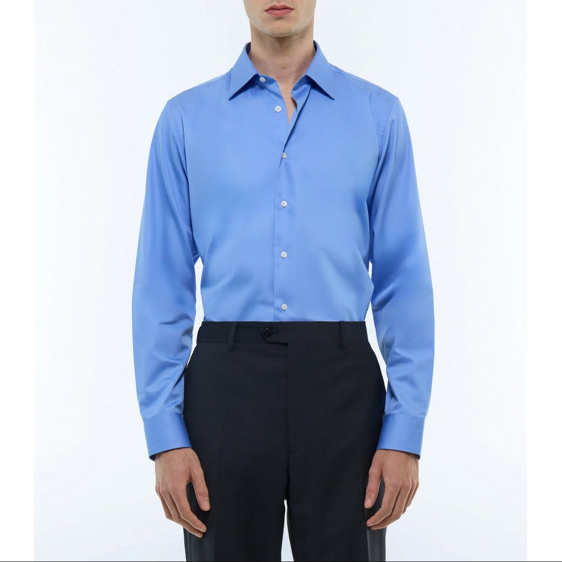 Cotton Stand Collar Shirt - Blue