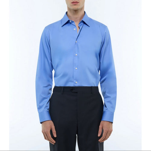 Chemise À Col Droit En Coton - Bleu