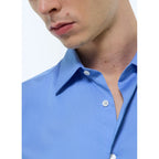 Cotton Stand Collar Shirt - Blue