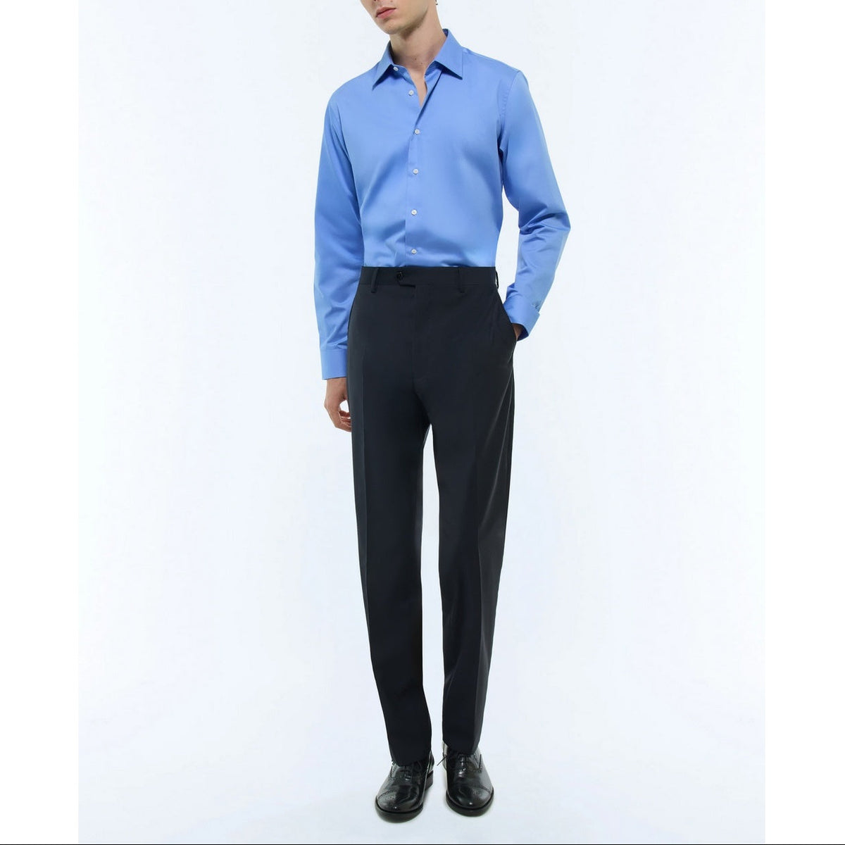 Cotton Stand Collar Shirt - Blue