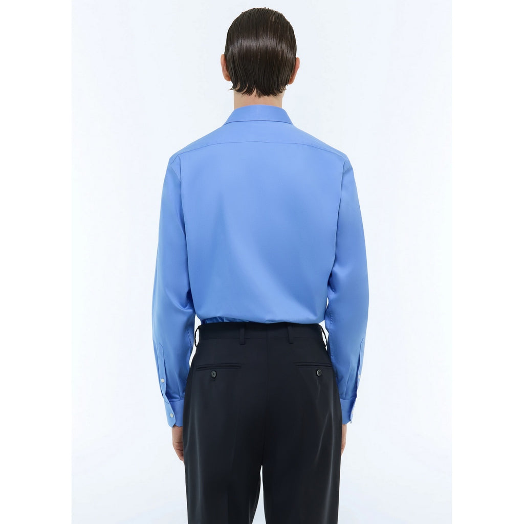 Cotton Stand Collar Shirt - Blue
