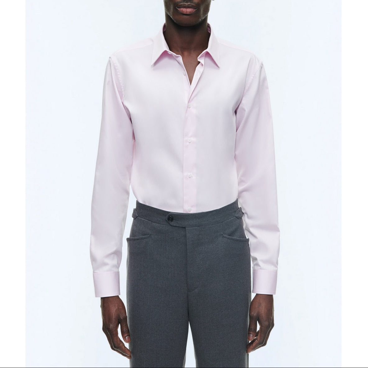 Cotton Stand Collar Shirt - Pale Pink