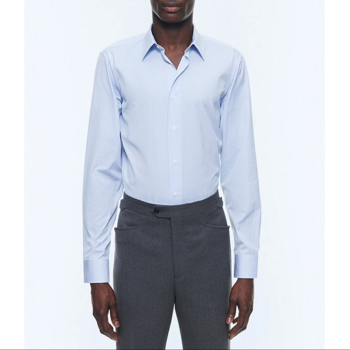 Striped Cotton Shirt With Stand Collar - Sky Blue Stripes