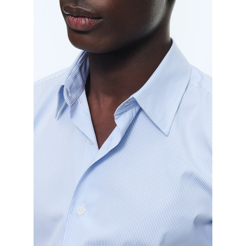 Striped Cotton Shirt With Stand Collar - Sky Blue Stripes