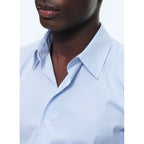 Striped Cotton Shirt With Stand Collar - Sky Blue Stripes