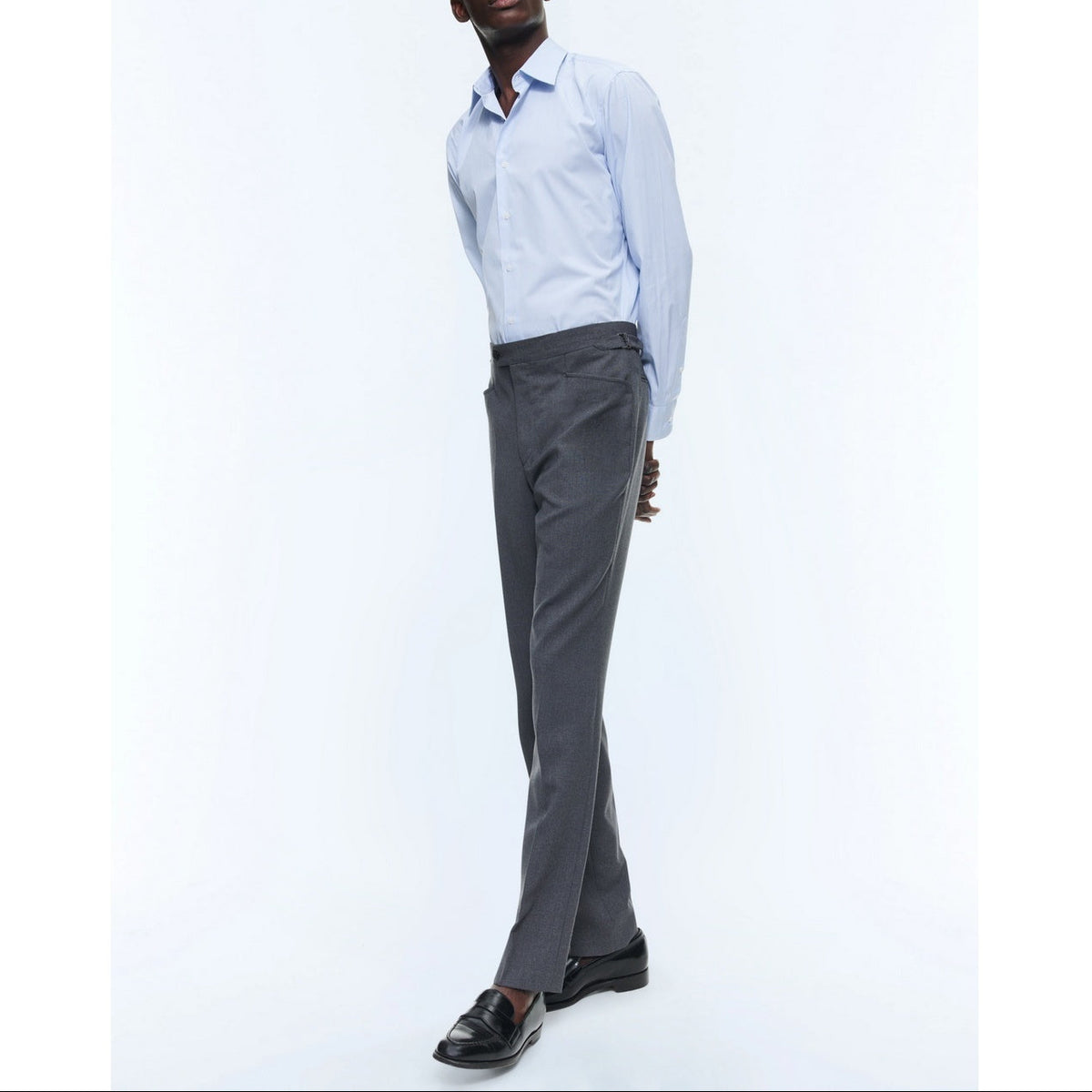 Striped Cotton Shirt With Stand Collar - Sky Blue Stripes