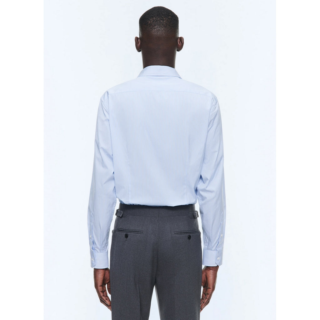 Striped Cotton Shirt With Stand Collar - Sky Blue Stripes