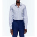 Straight Collar Shirt In Certified Cotton - White And Blue Stripes