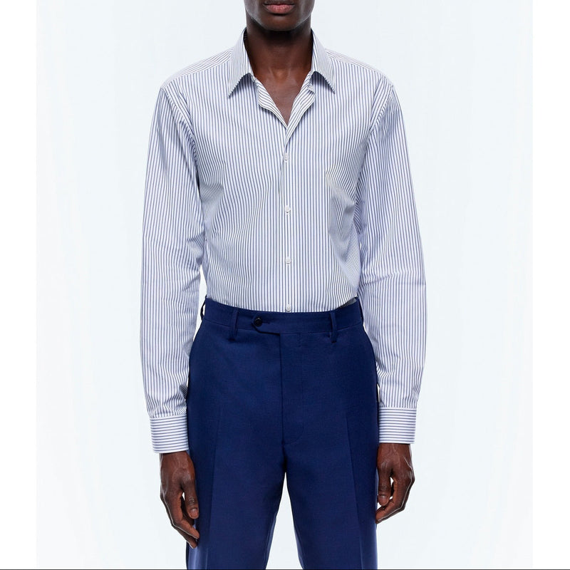 Chemise Col Droit En Coton Certifié - Rayures Blanches Et Bleues