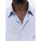 Straight Collar Shirt In Certified Cotton - White And Blue Stripes