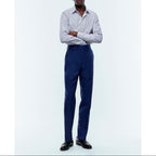 Straight Collar Shirt In Certified Cotton - White And Blue Stripes