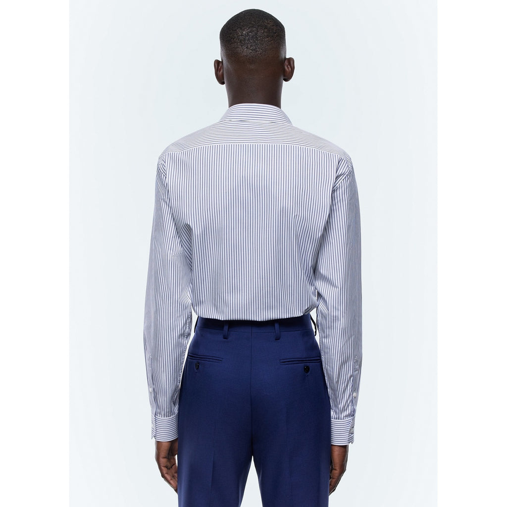 Straight Collar Shirt In Certified Cotton - White And Blue Stripes