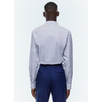 Straight Collar Shirt In Certified Cotton - White And Blue Stripes