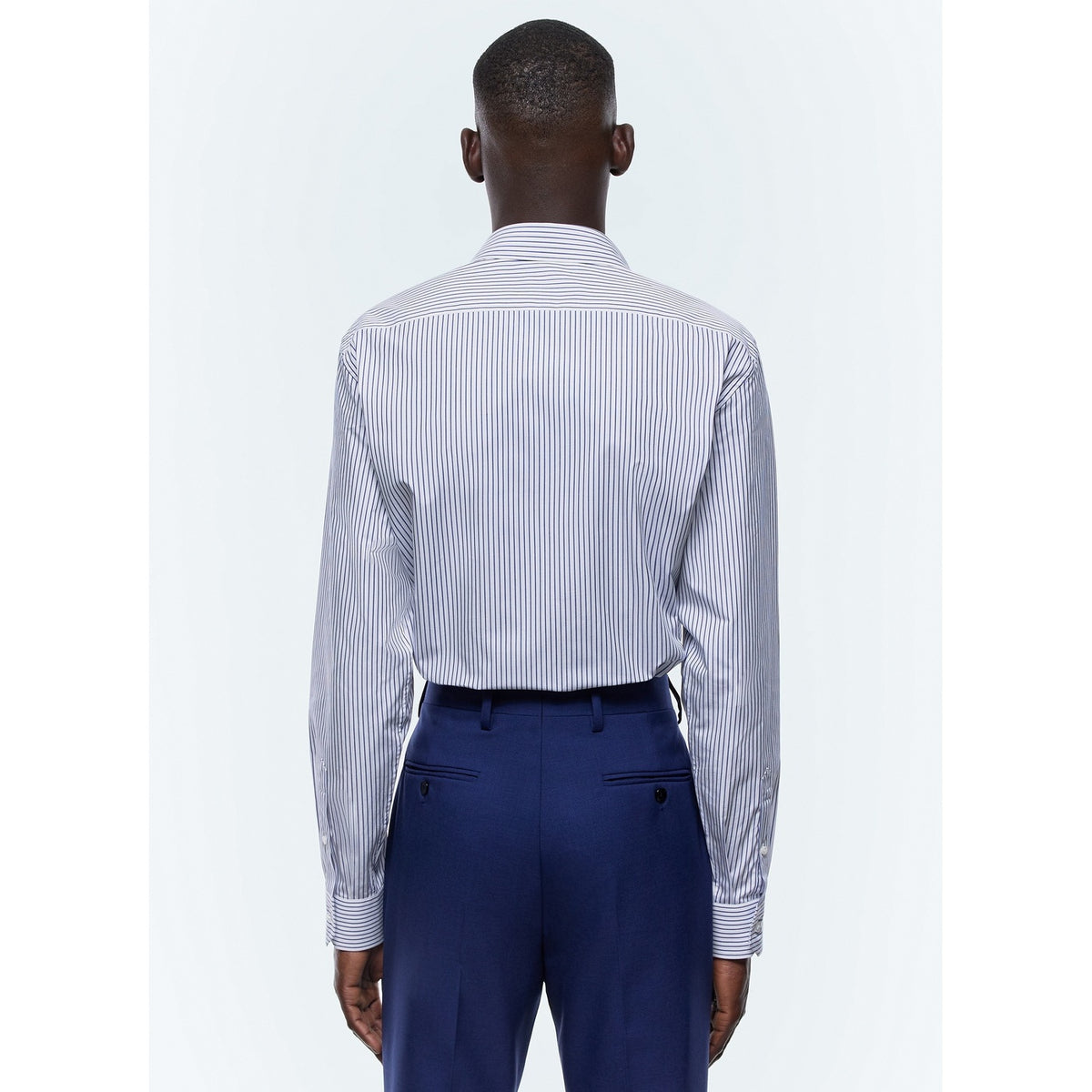 Straight Collar Shirt In Certified Cotton - White And Blue Stripes