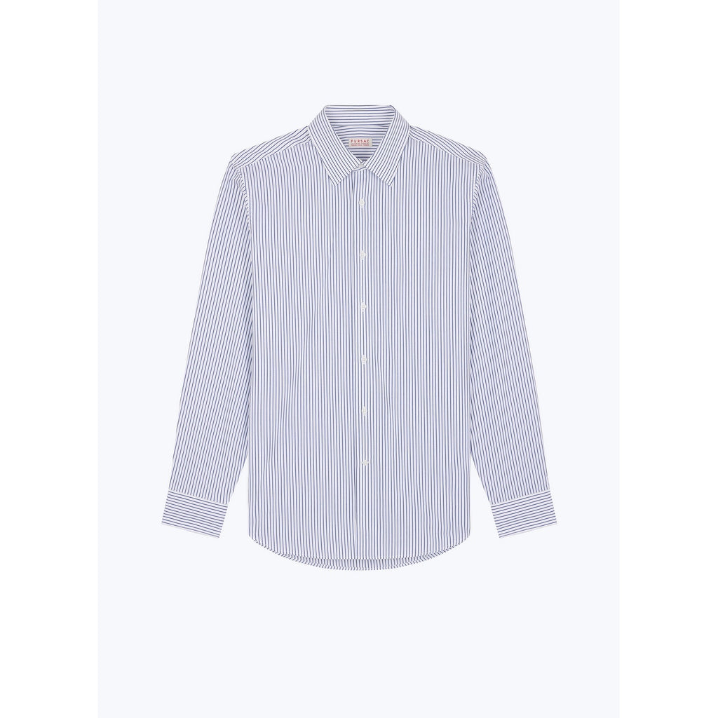 Straight Collar Shirt In Certified Cotton - White And Blue Stripes