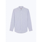 Straight Collar Shirt In Certified Cotton - White And Blue Stripes