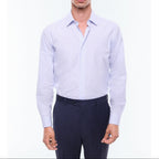 Chemise Rayée À Col Droit En Coton - Bleu Ciel
