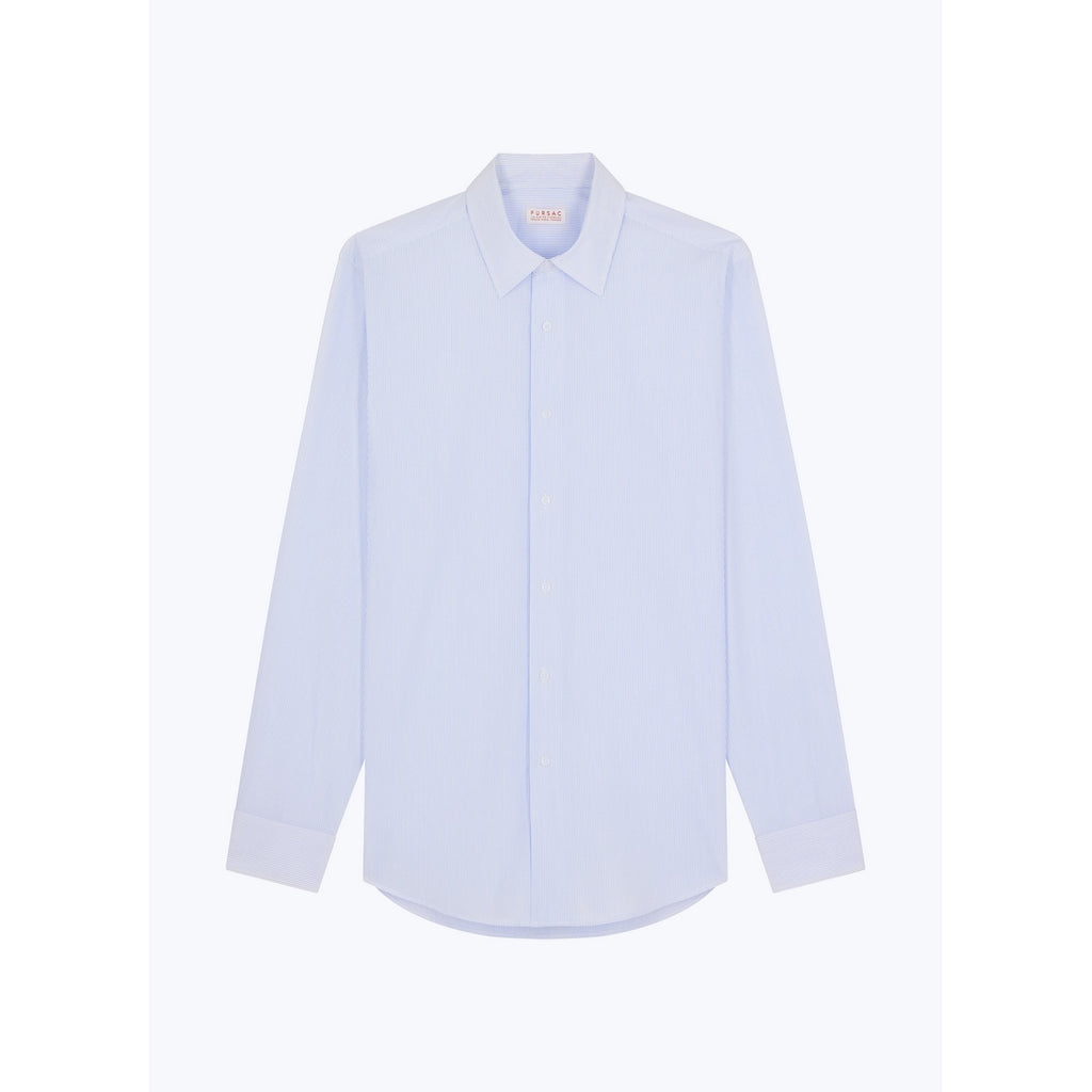 Chemise Rayée À Col Droit En Coton - Bleu Ciel