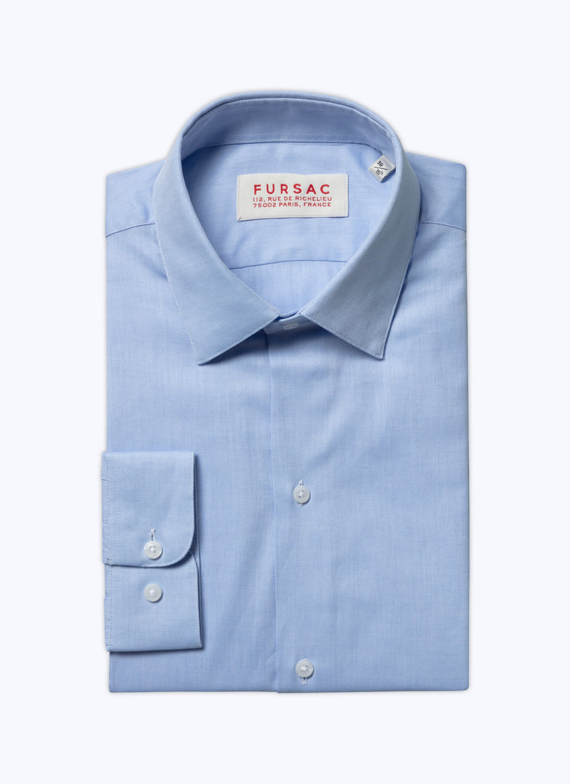 Fursac - Chemise Bleue En Twill De Coton - Bleu