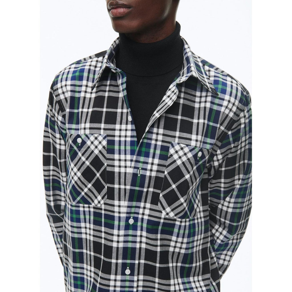 Swallow Collar Shirt In Brushed Cotton - Black - Breton Tartan