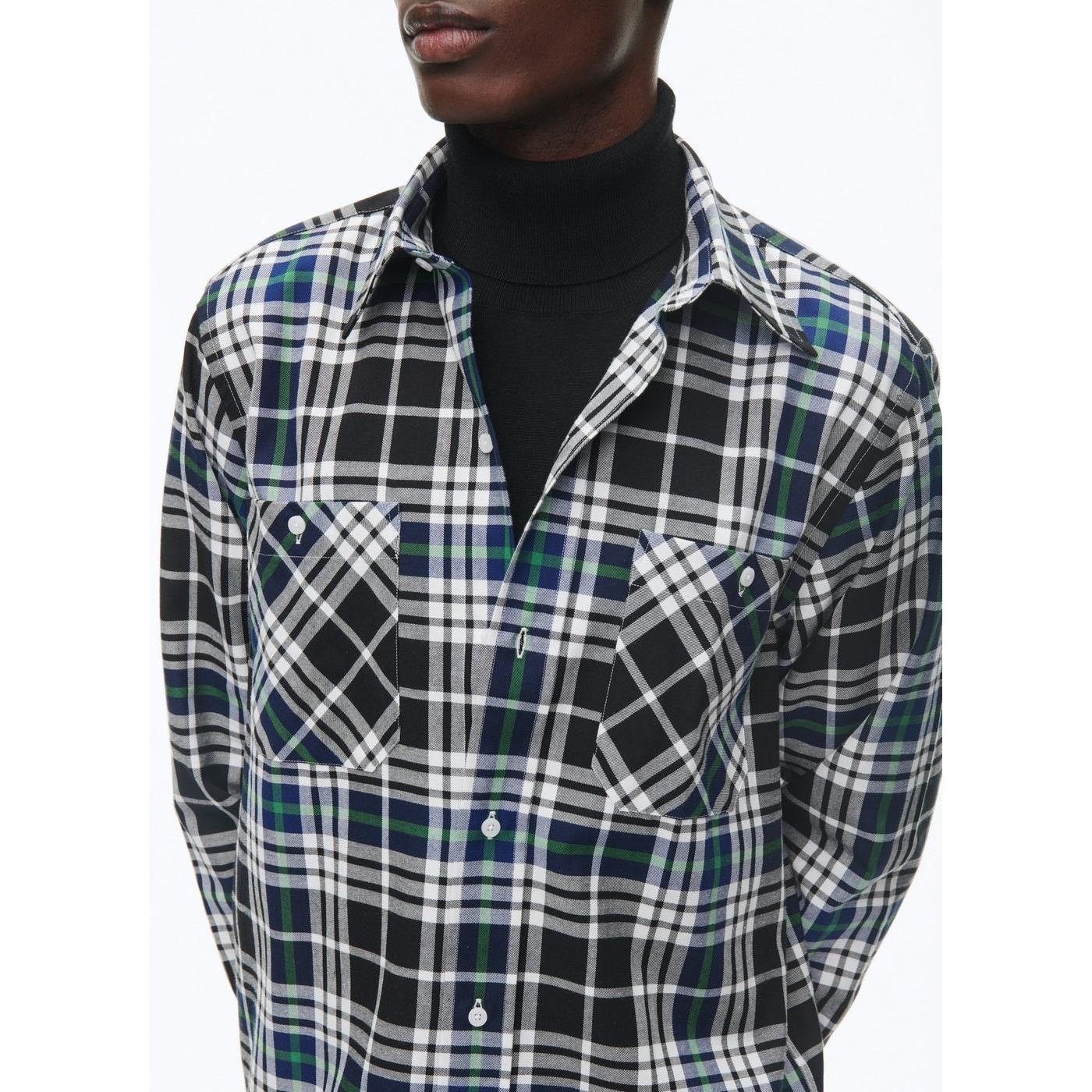 Swallow Collar Shirt In Brushed Cotton - Black - Breton Tartan