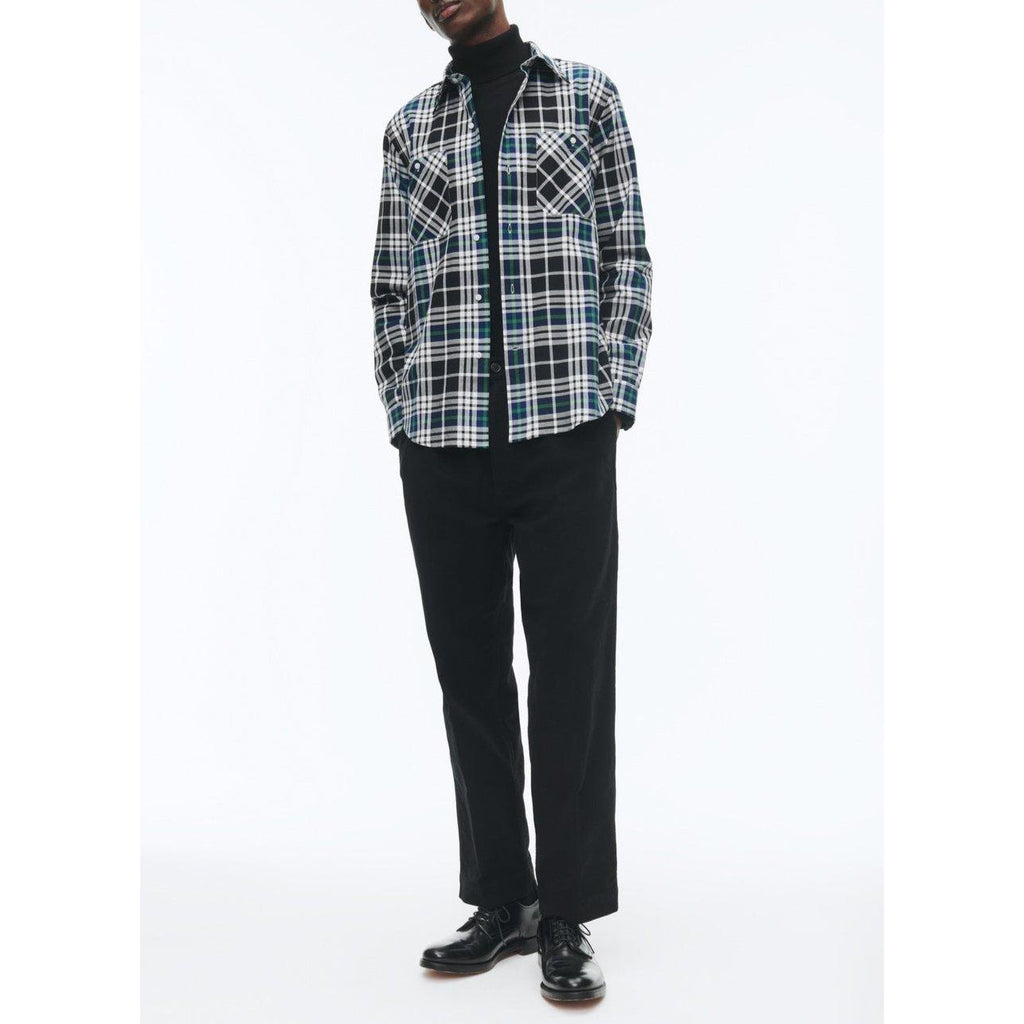 Swallow Collar Shirt In Brushed Cotton - Black - Breton Tartan