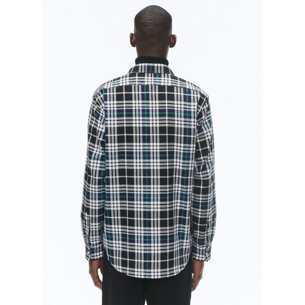 Swallow Collar Shirt In Brushed Cotton - Black - Breton Tartan