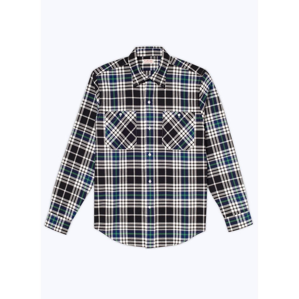 Swallow Collar Shirt In Brushed Cotton - Black - Breton Tartan