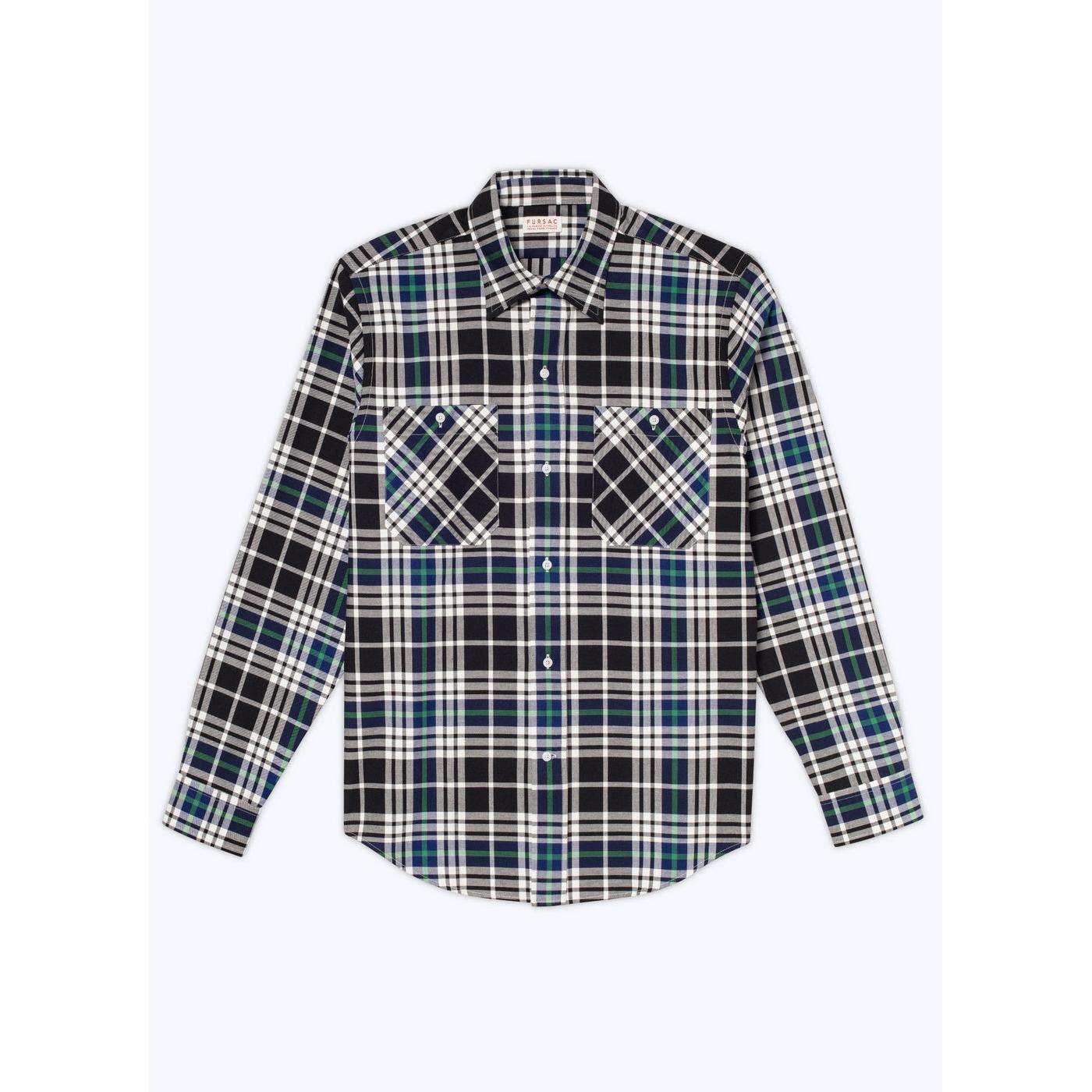 Swallow Collar Shirt In Brushed Cotton - Black - Breton Tartan
