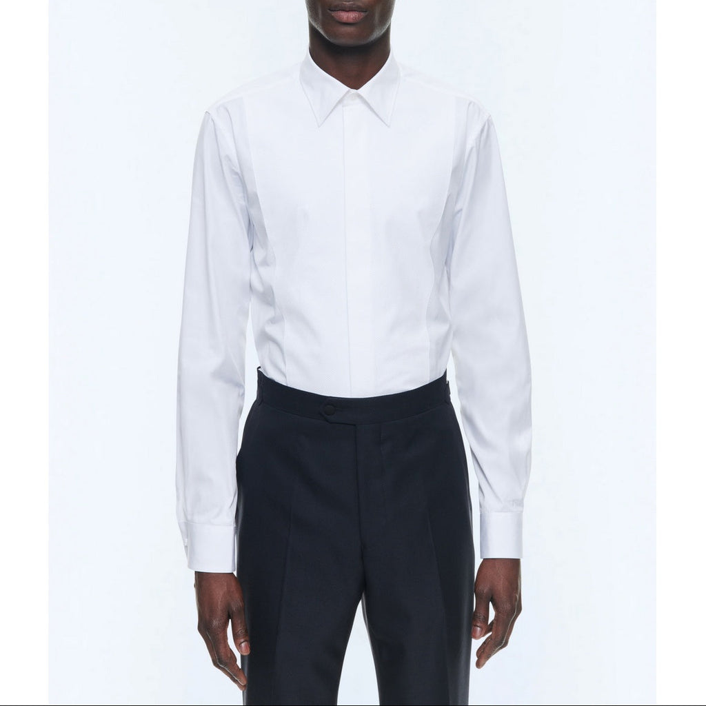 Fitted Cotton Bib Shirt - White