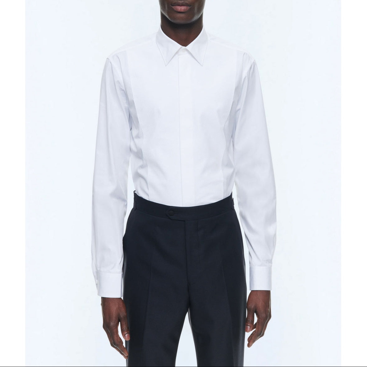 Fitted Cotton Bib Shirt - White