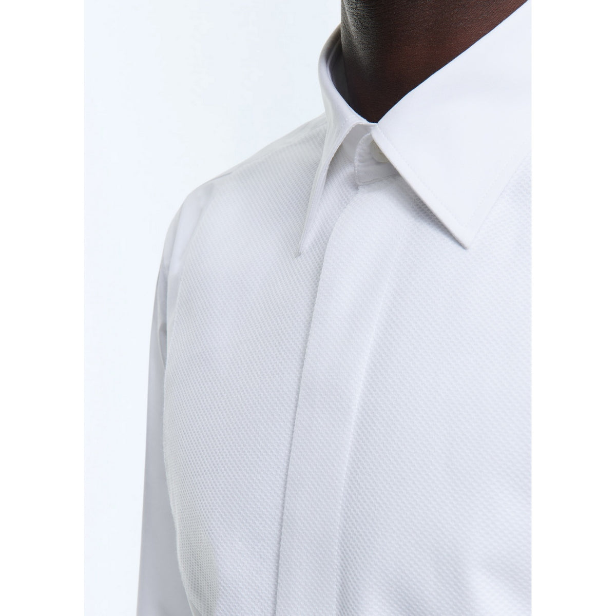 Fitted Cotton Bib Shirt - White