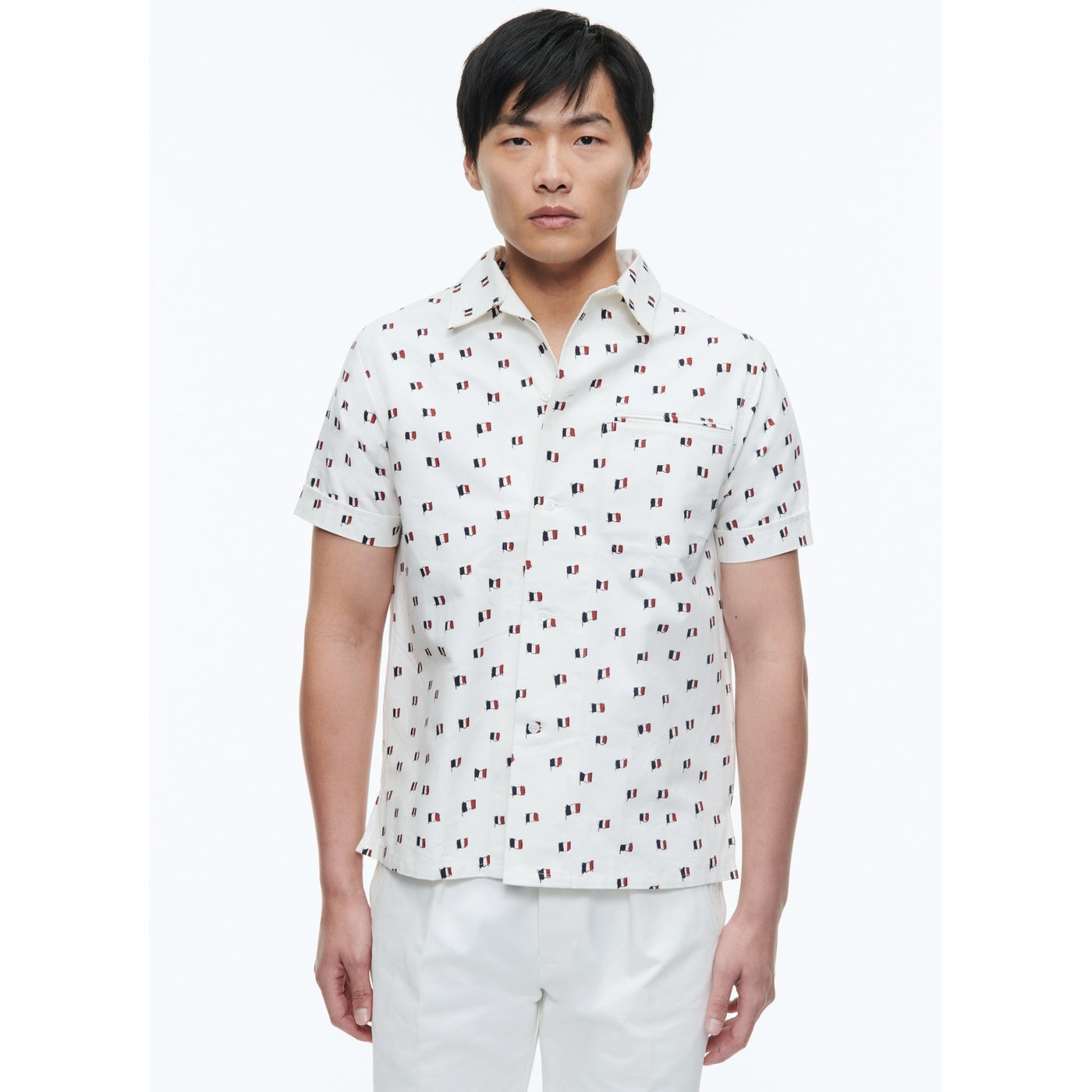 Fursac - Chemise Hawaïenne En Coton Imprimé - Beige - Imprimé Drapeaux Français