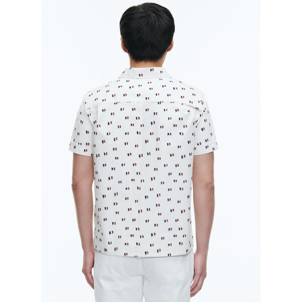 Fursac - Chemise Hawaïenne En Coton Imprimé - Beige - Imprimé Drapeaux Français