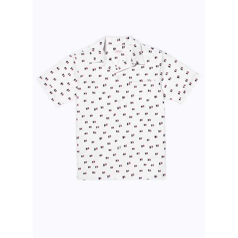 Chemise Hawaïenne En Coton Imprimé - Beige - Imprimé Drapeaux Français