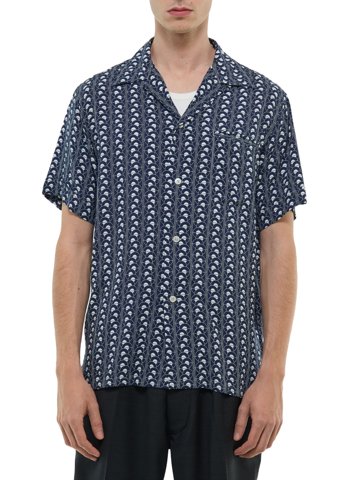 Chemise Manches Courtes Imprimé Écailles - Marine