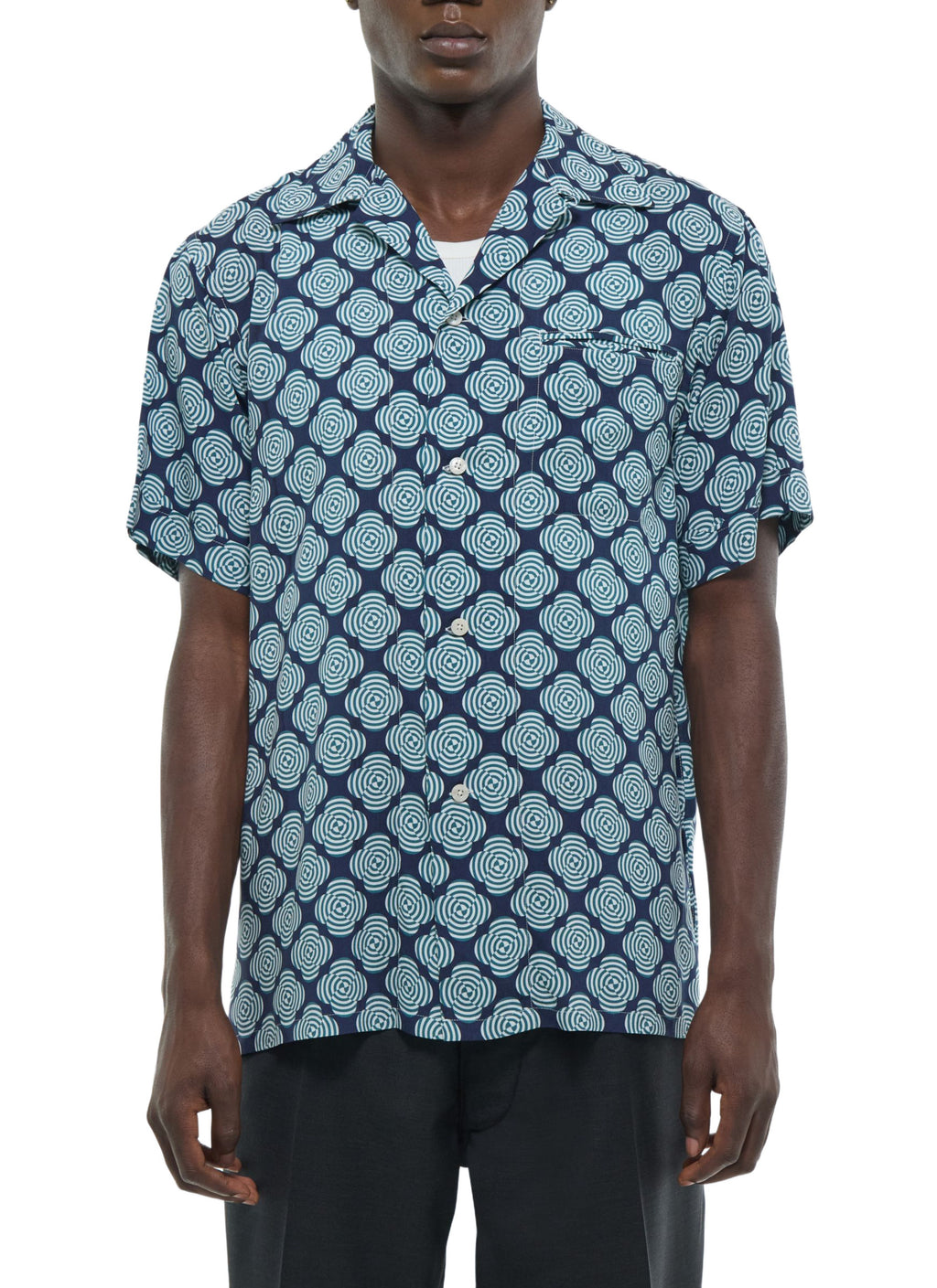 Chemise Manches Courtes Imprimé Parasols - Marine